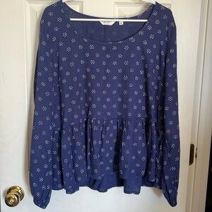 Candace Cameron Bure Printed Linen Blend Peplum Blouse Olive Ash XL NEW A396632